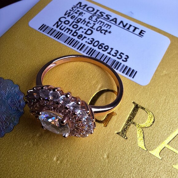 1ctw Rose Gold Tone Over 925 Sterling Silver Moissanite Ring Size 7 - Picture 5 of 5